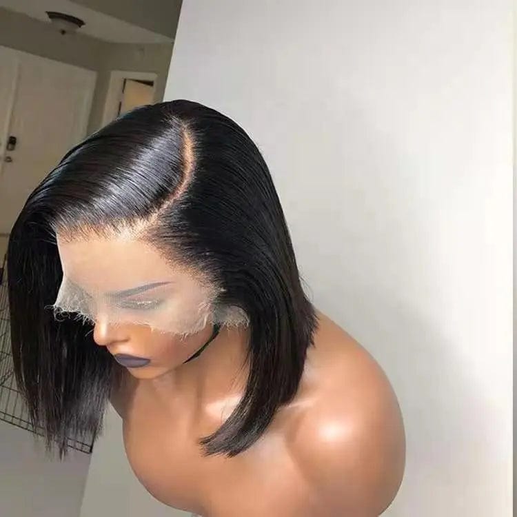 Natural Color Bob Silky Straight Middle Part Pre-plucked Brazilian Human Hair Lace Front Wigs