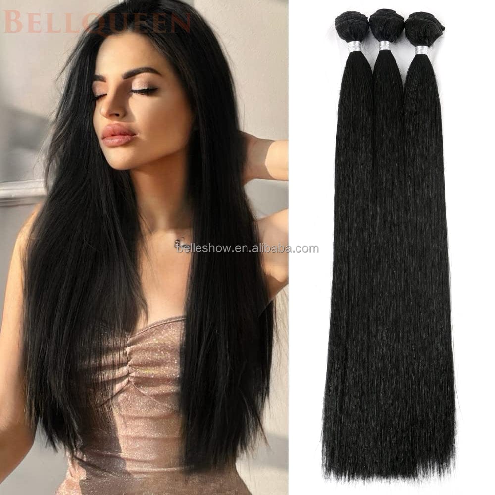 Nature High Temperature Synthetic Hair Weave Extensions 26 Inch Long Bone Straight Ash Blonde Silk Hair Bundle Full To End