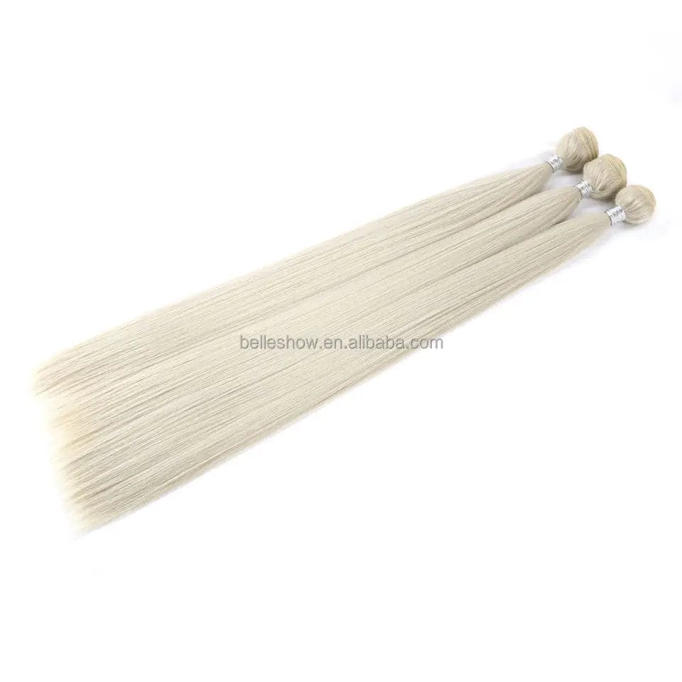 Nature High Temperature Synthetic Hair Weave Extensions 26 Inch Long Bone Straight Ash Blonde Silk Hair Bundle Full To End