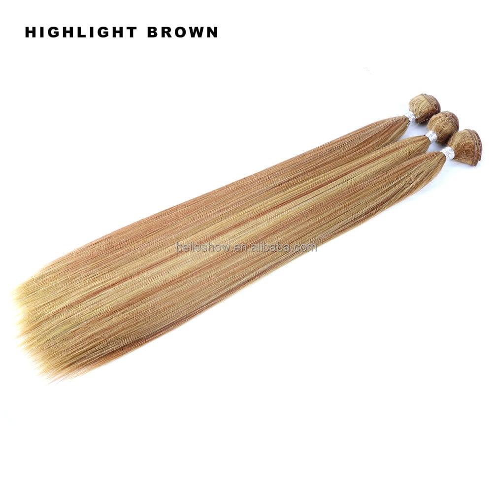 Nature High Temperature Synthetic Hair Weave Extensions 26 Inch Long Bone Straight Ash Blonde Silk Hair Bundle Full To End