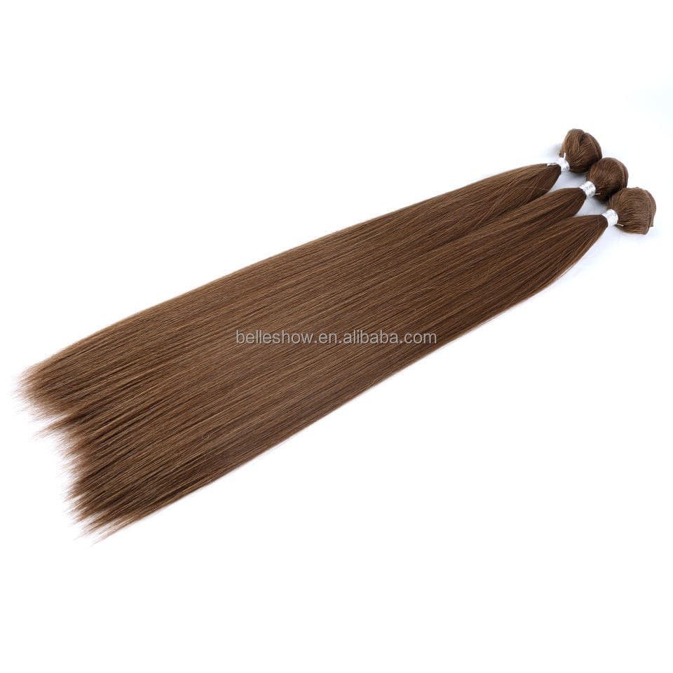 Nature High Temperature Synthetic Hair Weave Extensions 26 Inch Long Bone Straight Ash Blonde Silk Hair Bundle Full To End
