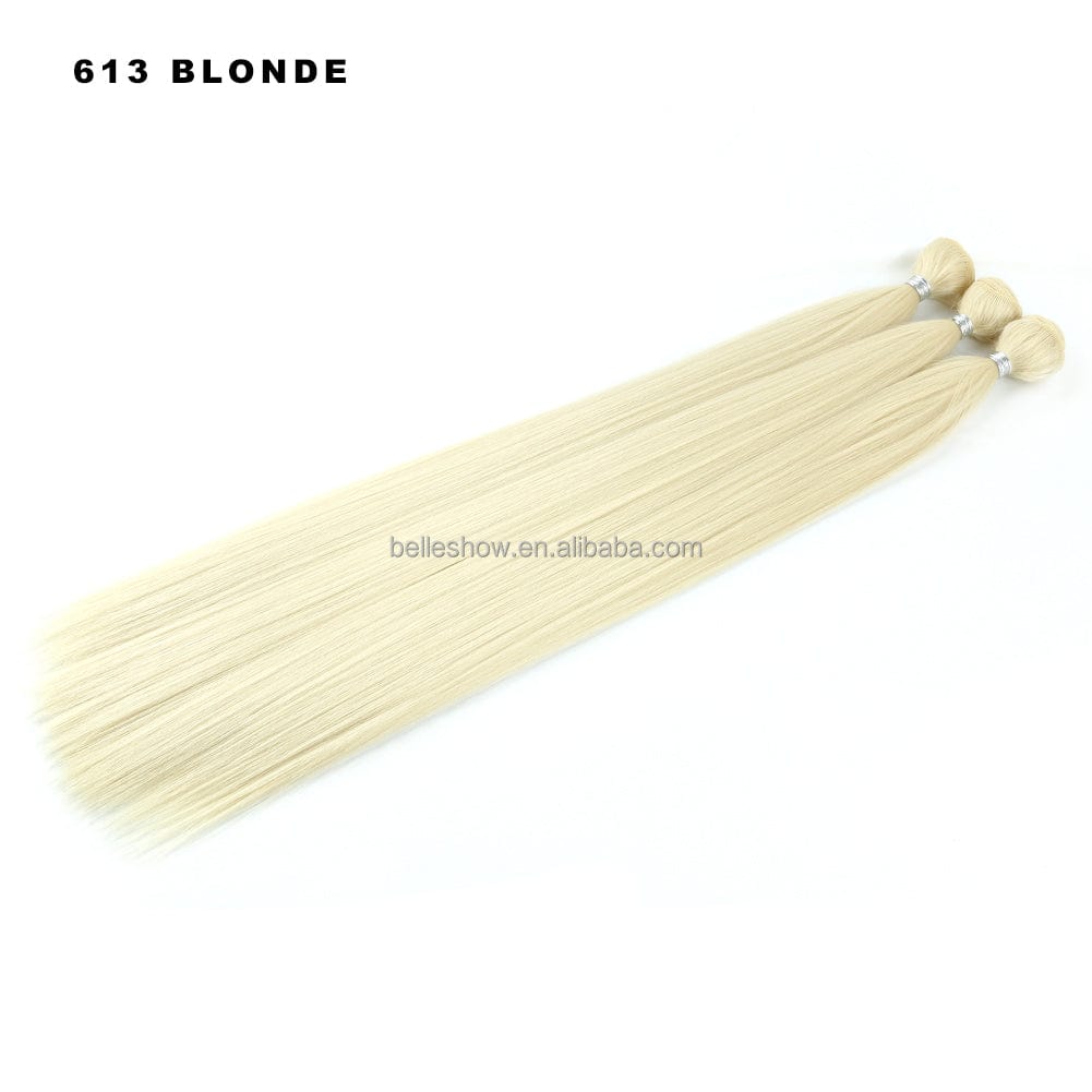 Nature High Temperature Synthetic Hair Weave Extensions 26 Inch Long Bone Straight Ash Blonde Silk Hair Bundle Full To End