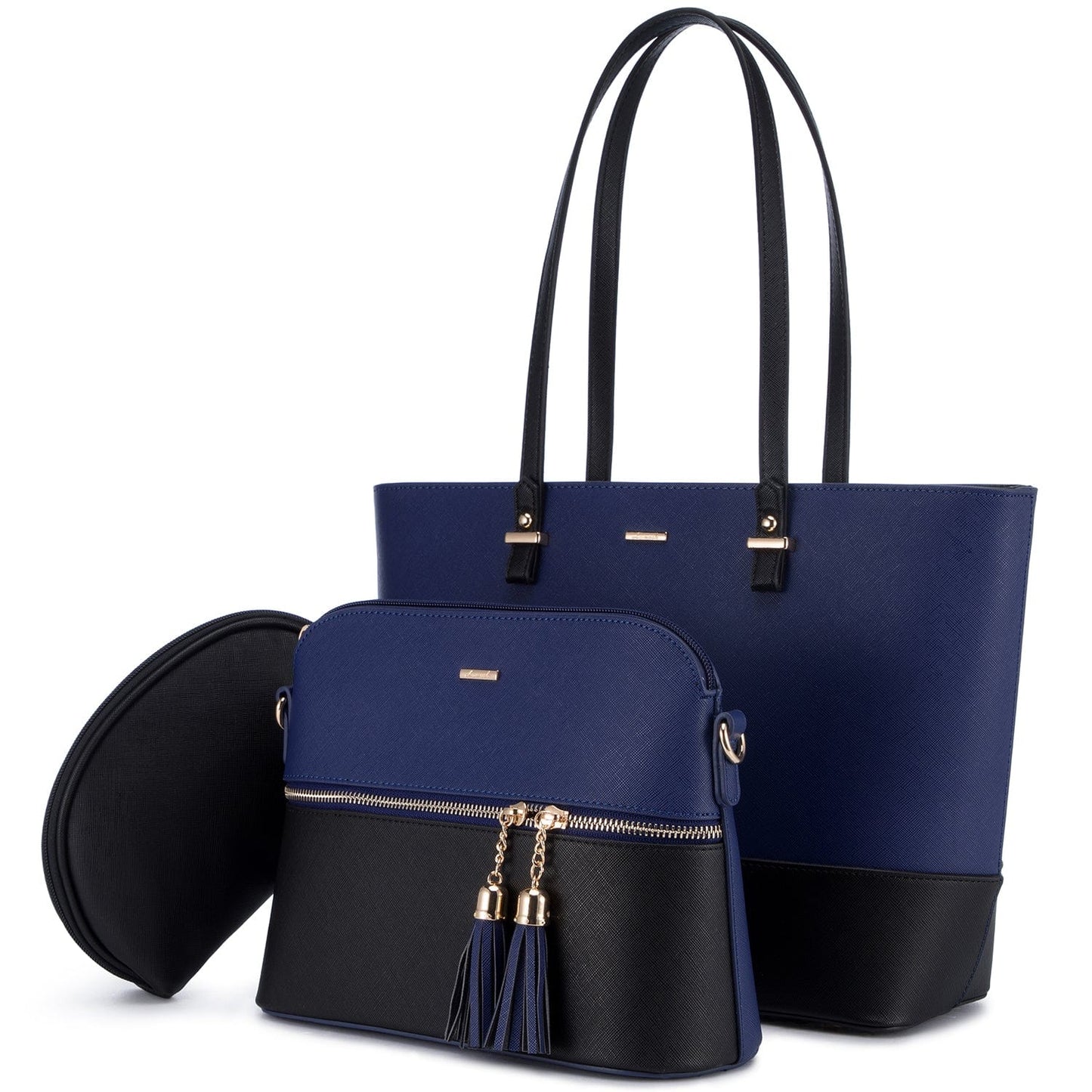 Navy-black LOVEVOOK 2022 wholesale PU leather womens handbags set large office hand bags ladies shoulder tote bag women purses and handbags