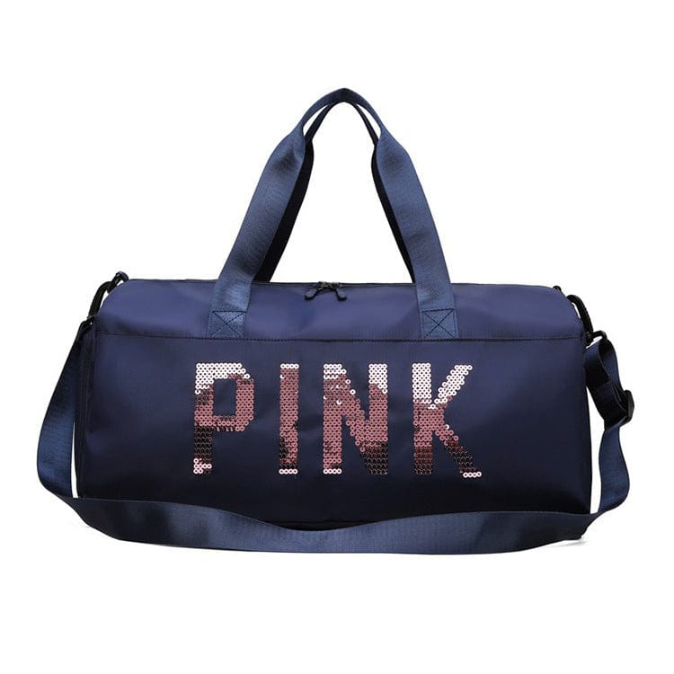 navy Cheap price high quality large capacity sequins letters pink sports gym bag custom logo gym bag with shoe compartment
