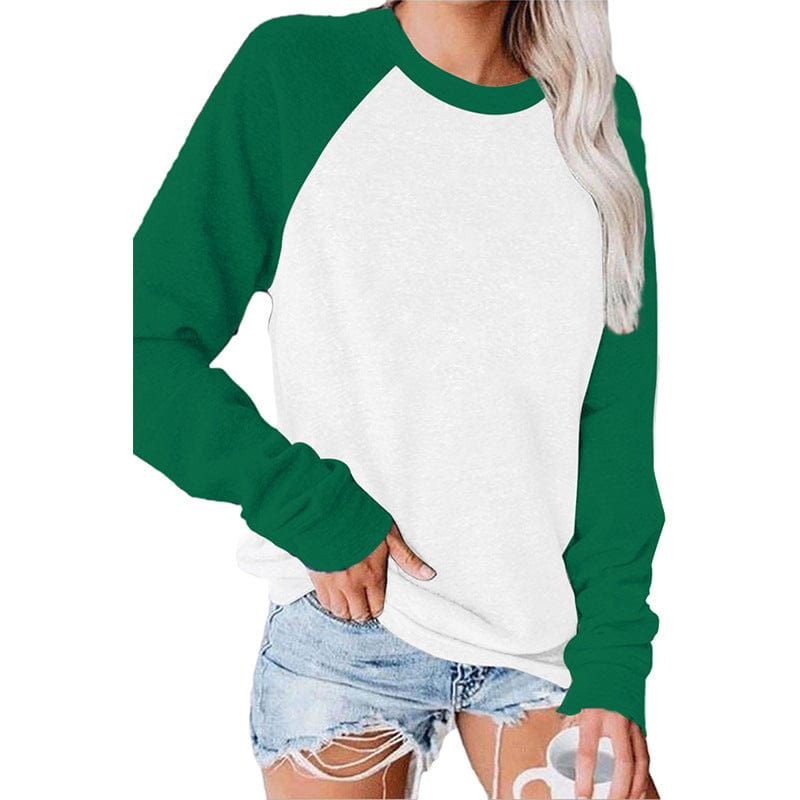 New 2022 Female T-shirt Round collar Contrast Color Long Sleeve T Shirt Women spring T-Shirts For Women Patchwork T Shirt