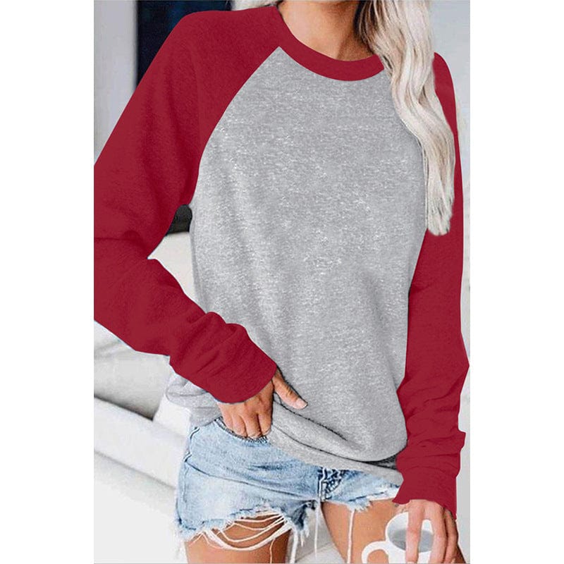 New 2022 Female T-shirt Round collar Contrast Color Long Sleeve T Shirt Women spring T-Shirts For Women Patchwork T Shirt