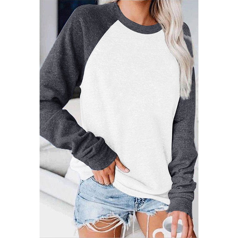 New 2022 Female T-shirt Round collar Contrast Color Long Sleeve T Shirt Women spring T-Shirts For Women Patchwork T Shirt
