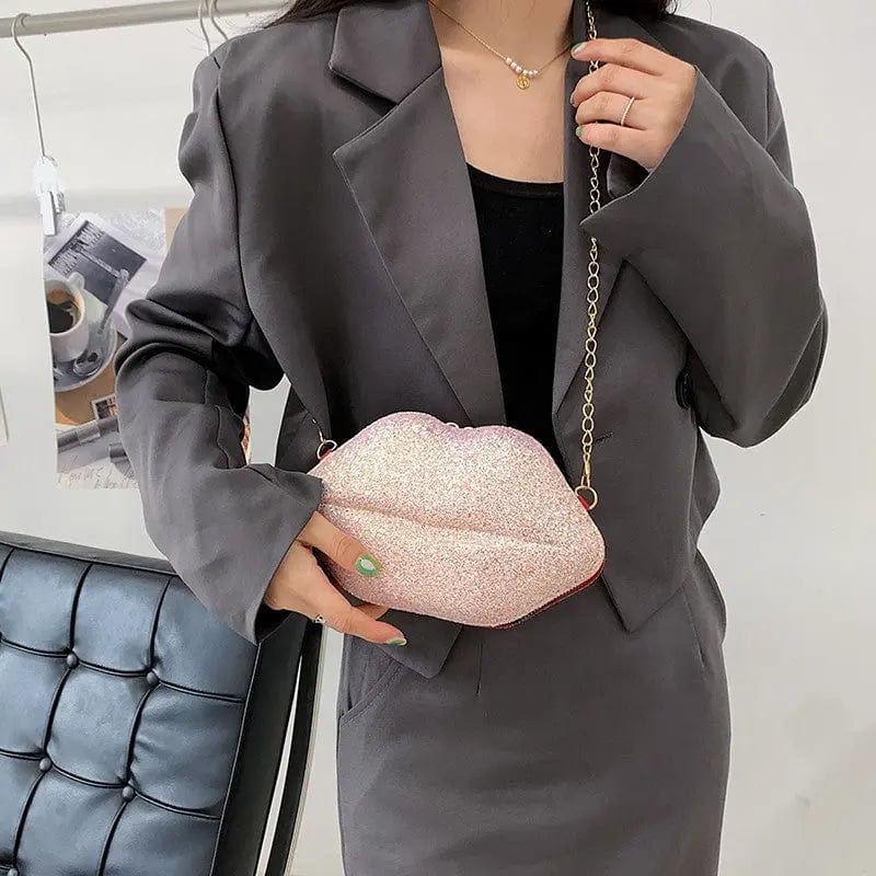 New 2022 Unique Lips Shape Chain Bags Women Handbags Luxury Bling Ladies Designer Crossbody Purses