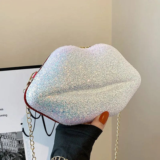 New 2022 Unique Lips Shape Chain Bags Women Handbags Luxury Bling Ladies Designer Crossbody Purses