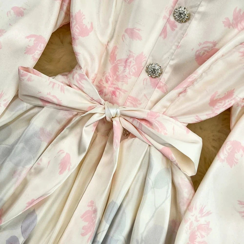 New 2024 Korean Chic Long Sleeve Sweet Floral Print Dress Women Casual Dresses Clothing