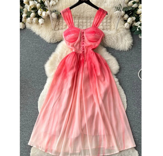 New 2024 Korean Chic Summer Design Tie Dye Print Beach Dress Women Summer Dresses Clothing