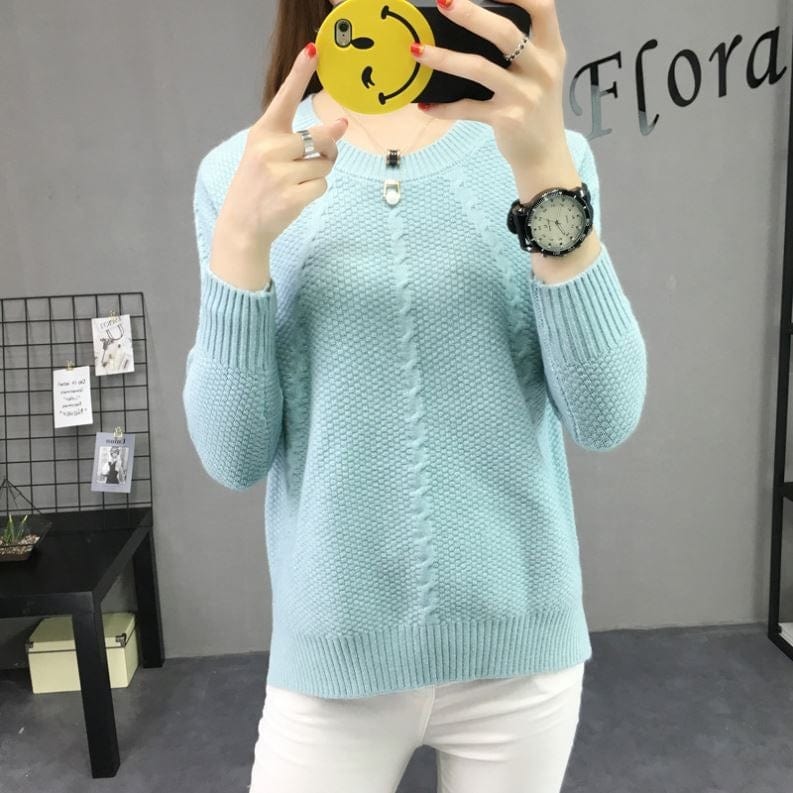 New Arrival Cheap Crew Neck Long Sleeve Cable Knitted Plus Size Loose Woman Sweater