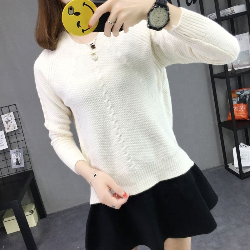 New Arrival Cheap Crew Neck Long Sleeve Cable Knitted Plus Size Loose Woman Sweater