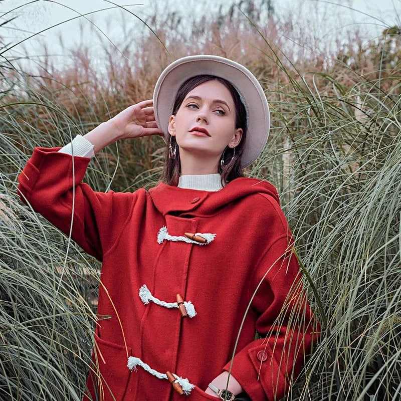 New Arrival Fashion Autumn Winter Warm Oversized Hooded Wool Winter Cashmere Coat Women
