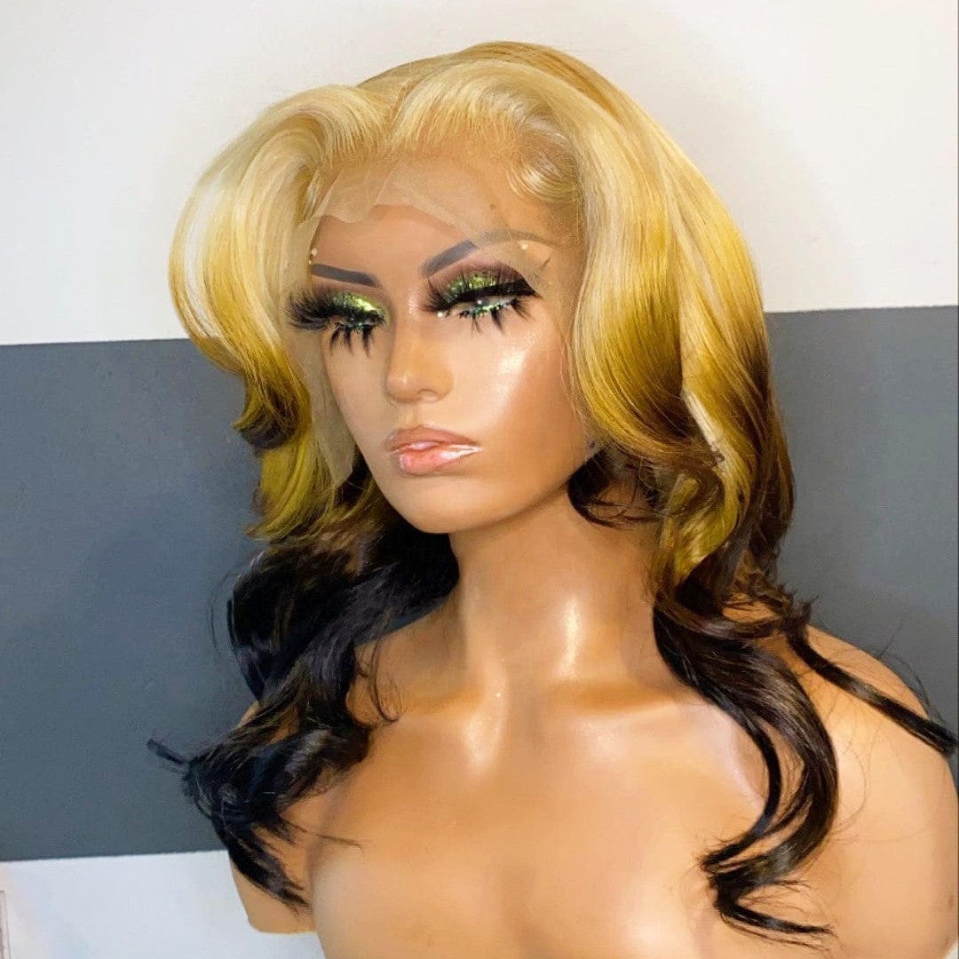 New Arrival Hot Selling Peruvian Human Hair Transparent Lace Front Wigs 3T Color Body Wave Wig With Baby Hair