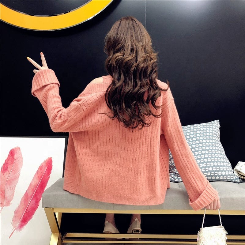 New Arrival Korean Style Office Lady V Neck Sleeveless Dress And Short Cardigan Sweater Set