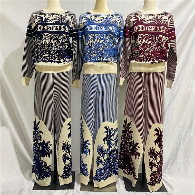 New Arrival Middle East Southeast Knitted Sweater Set Muslim 2 piece Wide Pants Plus Size Suit for Islamic Clothing