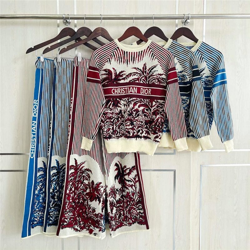 New Arrival Middle East Southeast Knitted Sweater Set Muslim 2 piece Wide Pants Plus Size Suit for Islamic Clothing