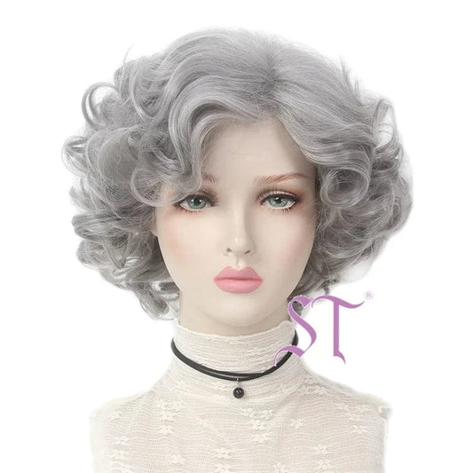 New Arrival Short Wig 12inch Short Granny Grey Wavy Donguan Factory Wigs Yingxiu Live Steaming Wigs For Christmas Party