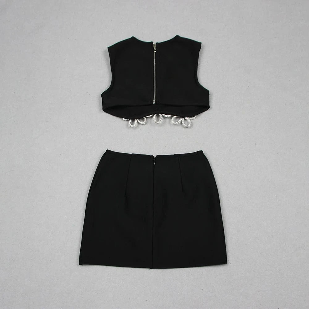 New Arrival Women's Sexy Bodycon Beaded Bandage Two Piece Set For Party Club