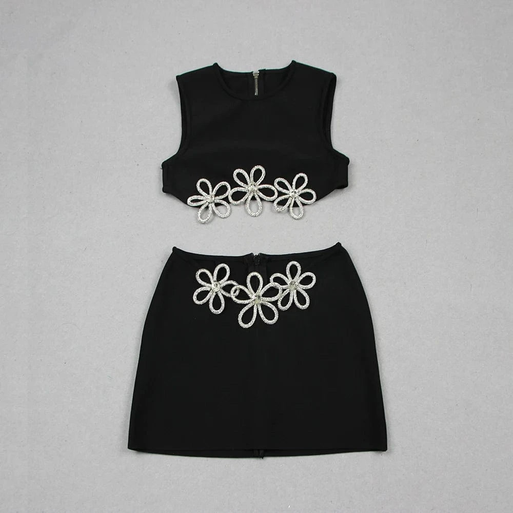 New Arrival Women's Sexy Bodycon Beaded Bandage Two Piece Set For Party Club