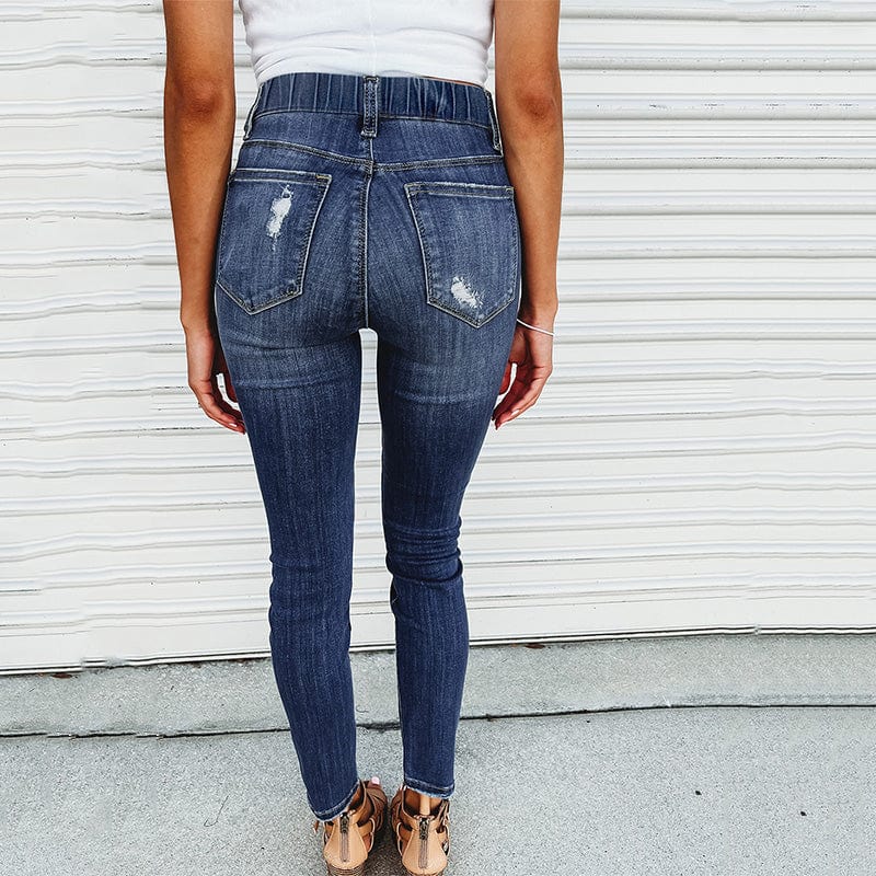 New Arrivals 2023 Casual Fashion Blue Distressed High Waist Women Skinny Jeans