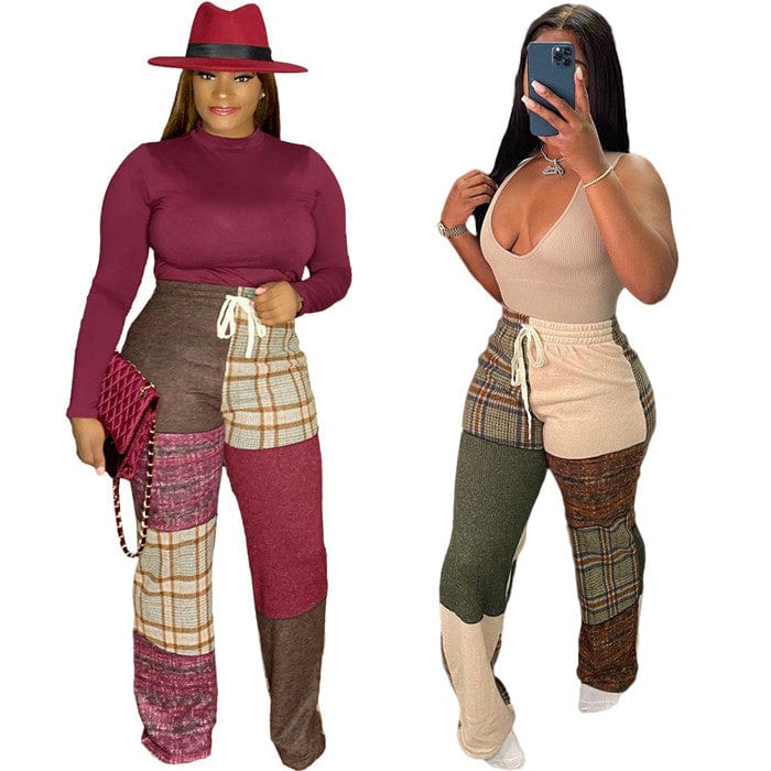 New Arrivals women clothes 2022 Patchwork High Waist Wide Leg Pants Trouser For Lady Plus Size Pants