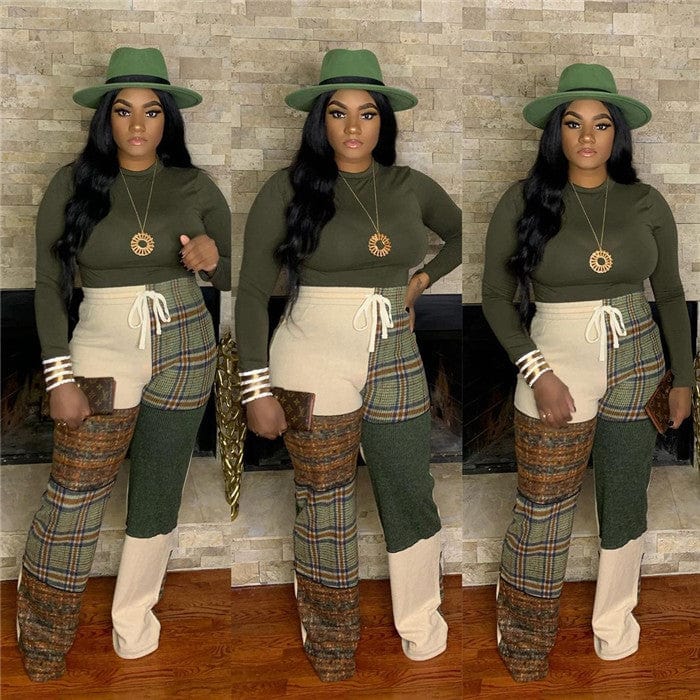 New Arrivals women clothes 2022 Patchwork High Waist Wide Leg Pants Trouser For Lady Plus Size Pants