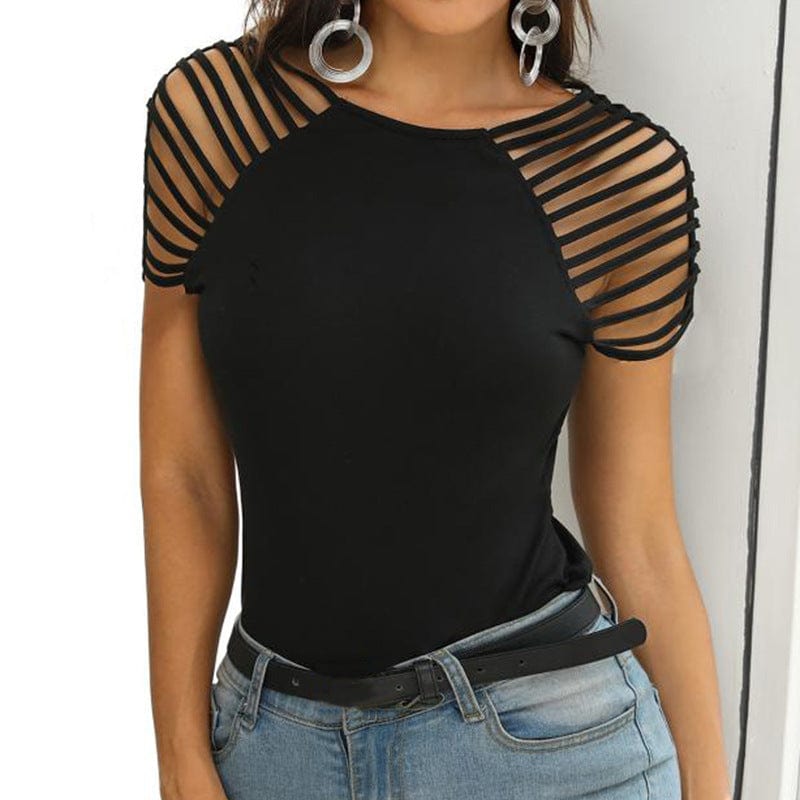 New Arrivals Women Plus Size Summer Hollow Cut Out Women Casual Tee Shirt Short Sleeve Mini T Shirt