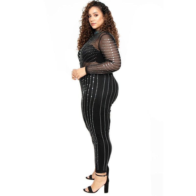 New Arrivals womens clothing 2023 mesh sheer women bodysuit sexy long-sleeve Rompers hot diamond plus size jumpsuits