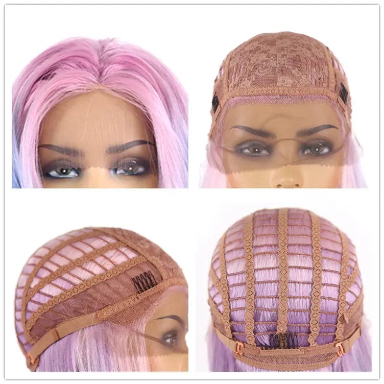new arrive pink shine long straight lace front wigs heat resistant fiber ombre color synthetic hair wigs lace front with baby