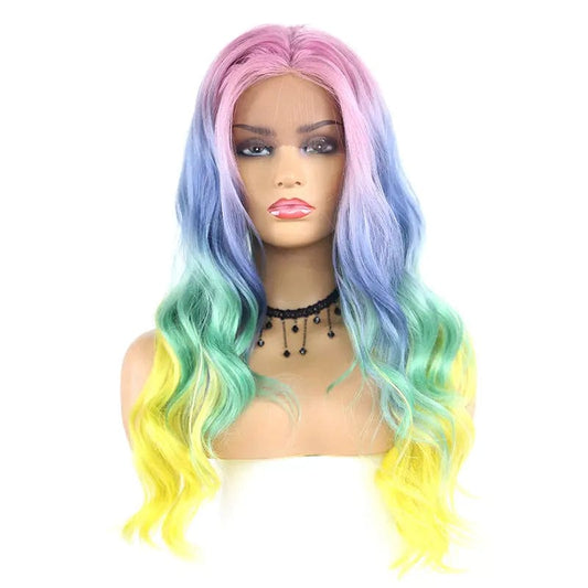 new  arrive pink shine long straight lace front wigs  heat resistant fiber ombre color synthetic hair wigs lace front with baby