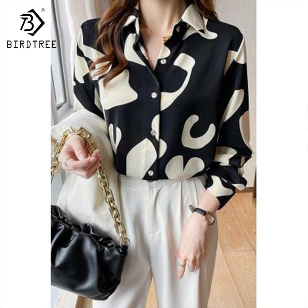 New Autumn Women's Long Sleeve Floral Printing Shirts Elegant Casual Blouses Chiffon Shirt Tops For Spring