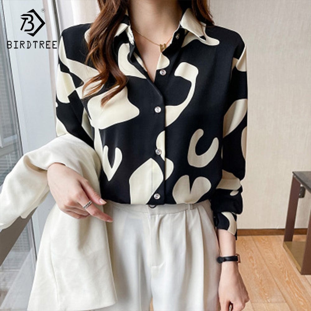 New Autumn Women's Long Sleeve Floral Printing Shirts Elegant Casual Blouses Chiffon Shirt Tops For Spring