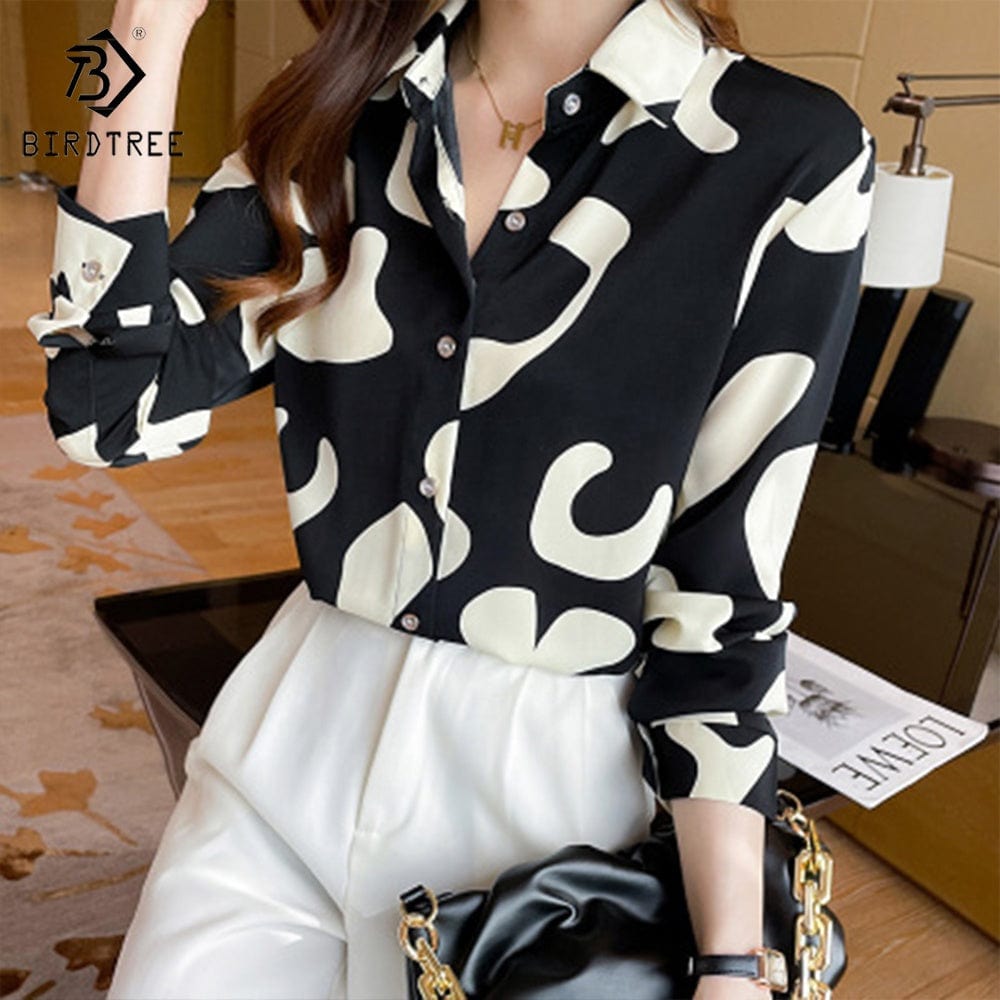 New Autumn Women's Long Sleeve Floral Printing Shirts Elegant Casual Blouses Chiffon Shirt Tops For Spring