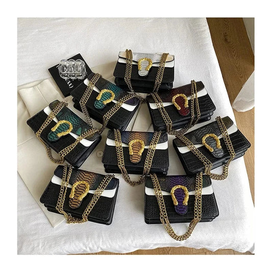 New Colored Shoulder Bag Premium small bag Fashion Versatile Trendy Women's Chain Crossbody Bag Advanced Snake Pattern Handbag