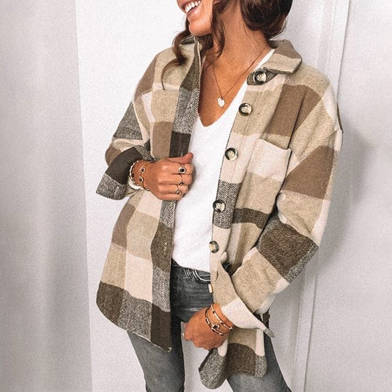 New Design 2022 Full Sleeves Plaid Women Casual Coats Comfortable Plus Size Jackets Medium Long Women Shirts