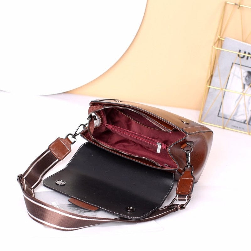 New design cowhide handbag women low moq messenger bag factory custom embossed leather handbag