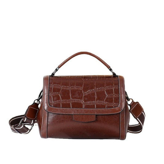 New design cowhide handbag women low moq messenger bag factory custom embossed leather handbag