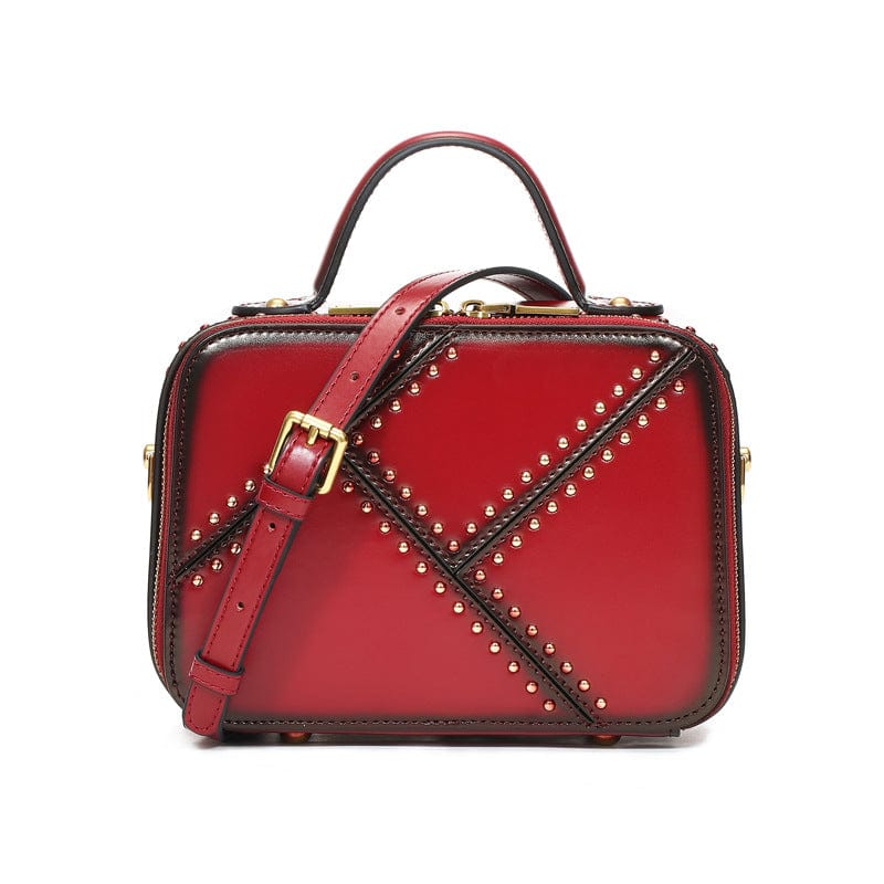 New design custom small handbag rivet shoulder crossbody bag vintage fashion bag genuine ladies bags leather handbags for women
