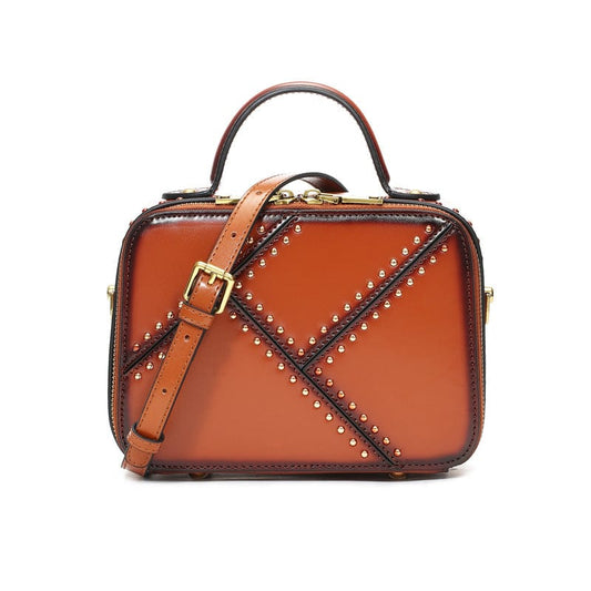 New design custom small handbag rivet shoulder crossbody bag vintage fashion bag genuine ladies bags leather handbags for women