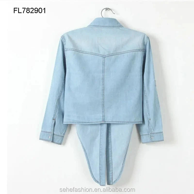 new design fashion long sleeve denim jacket women wholesale