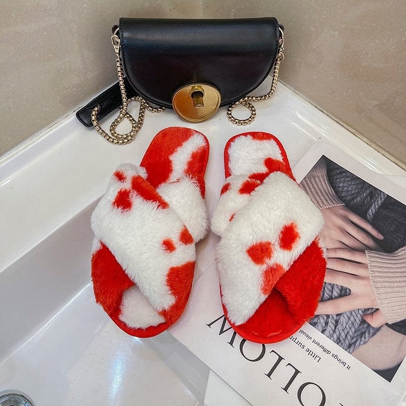 New Design Luxury Mixed Colors Furry Warm Women Slippers Cross Strap Round Toe Open Toe Softy Sole Plush Sandals