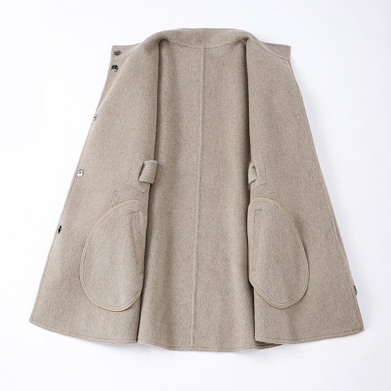New Design Real Woolen Poncho Coat Winter Double Sides Women Cashmere Wool Coats with Belt