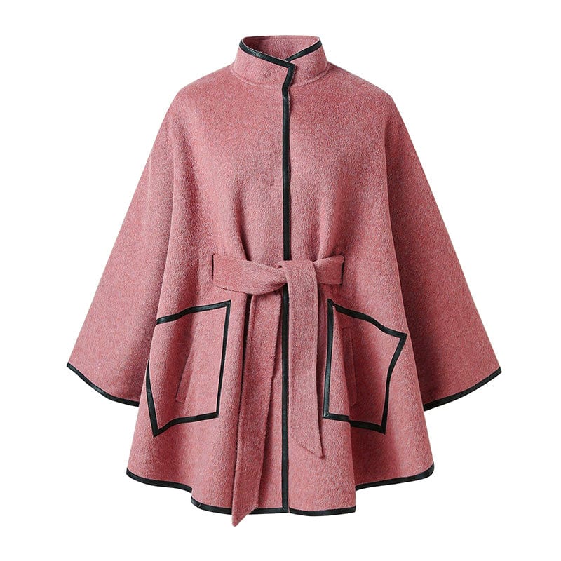 New Design Real Woolen Poncho Coat Winter Double Sides Women Cashmere Wool Coats with Belt