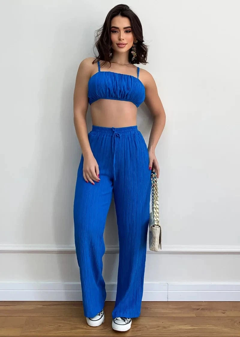 New Design Summer Lady Suits Casual Street Wear Crop Top FullTrousers Loungewear Women Clothing Two Piece Sets
