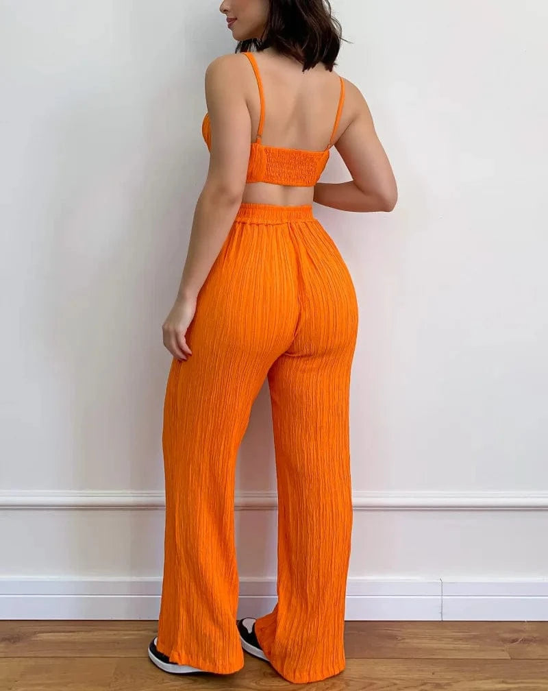 New Design Summer Lady Suits Casual Street Wear Crop Top FullTrousers Loungewear Women Clothing Two Piece Sets