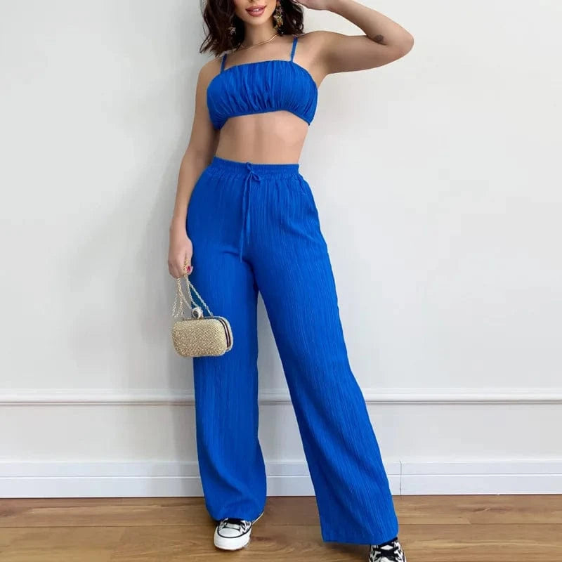 New Design Summer Lady Suits Casual Street Wear Crop Top FullTrousers Loungewear Women Clothing Two Piece Sets