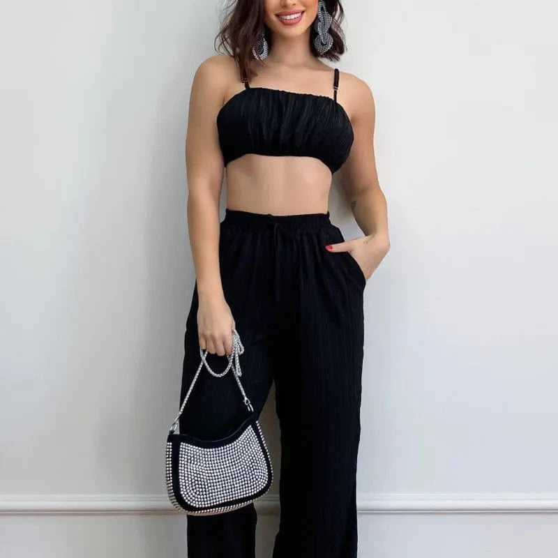 New Design Summer Lady Suits Casual Street Wear Crop Top FullTrousers Loungewear Women Clothing Two Piece Sets