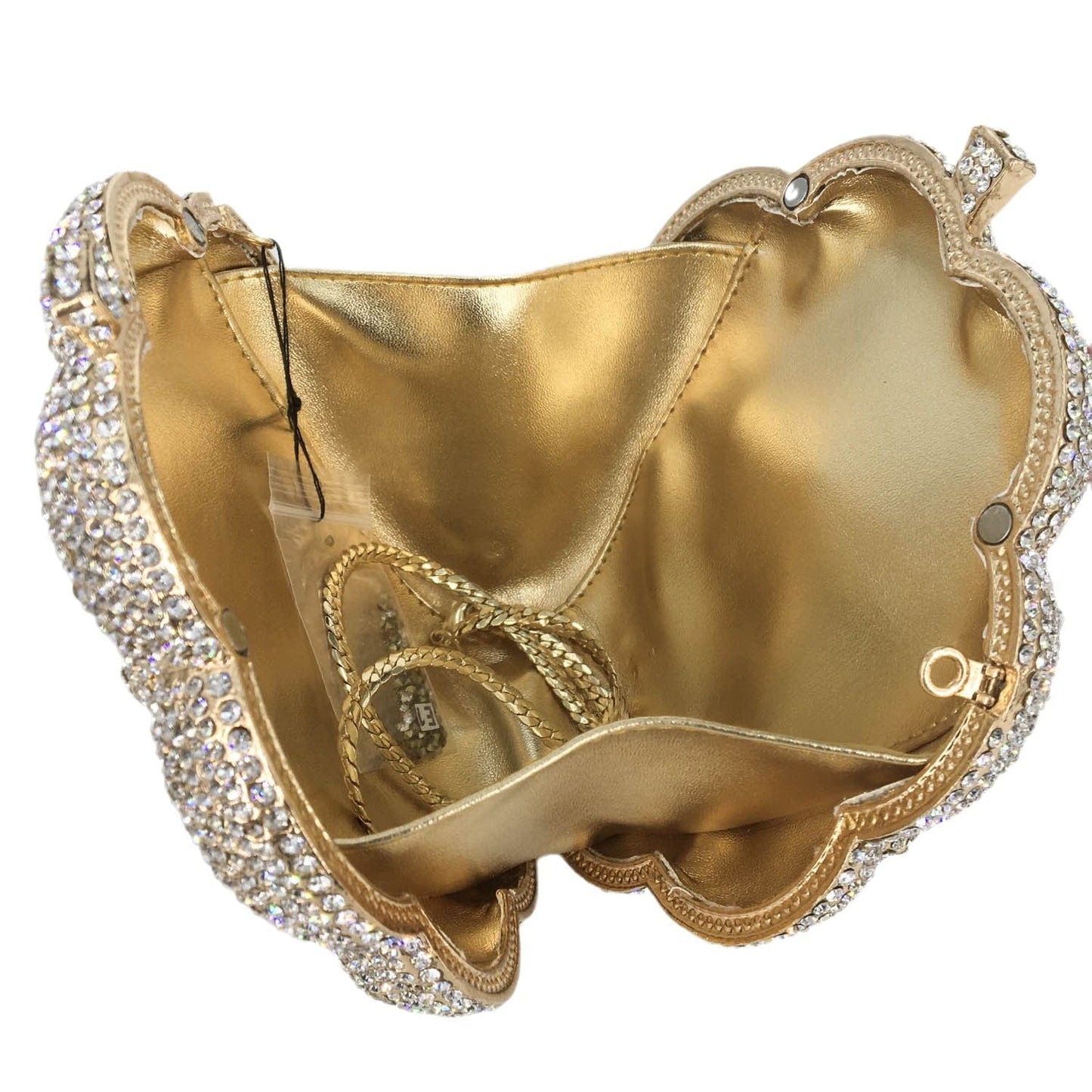 New Designer Luxury Flower Shape Crystal Rhinestone Party Clutch Evening Bag Hard Metal Round Bridal Purse